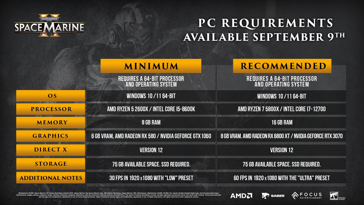 Системные требования Warhammer 40,000: Space Marine 2 — хватит GTX 1060, но лучше RTX 3070