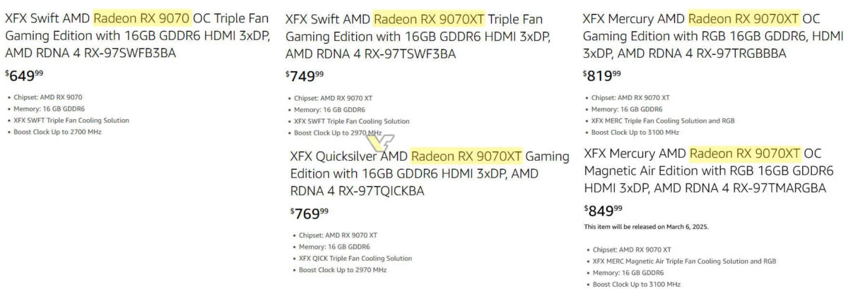 AMD Radeon RX 9070 XT засветились на Amazon по цене от 750 долларов