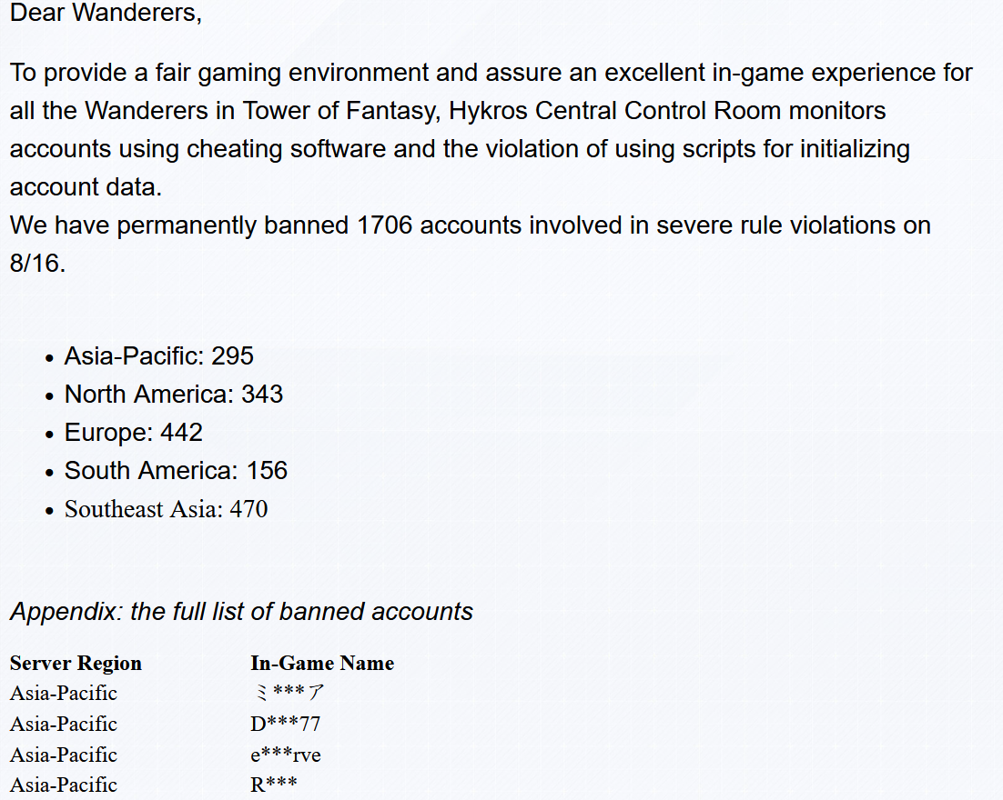 Tower of Fantasy: Mais de 10 mil contas já foram banidas por trapaças e  scripts - Millenium