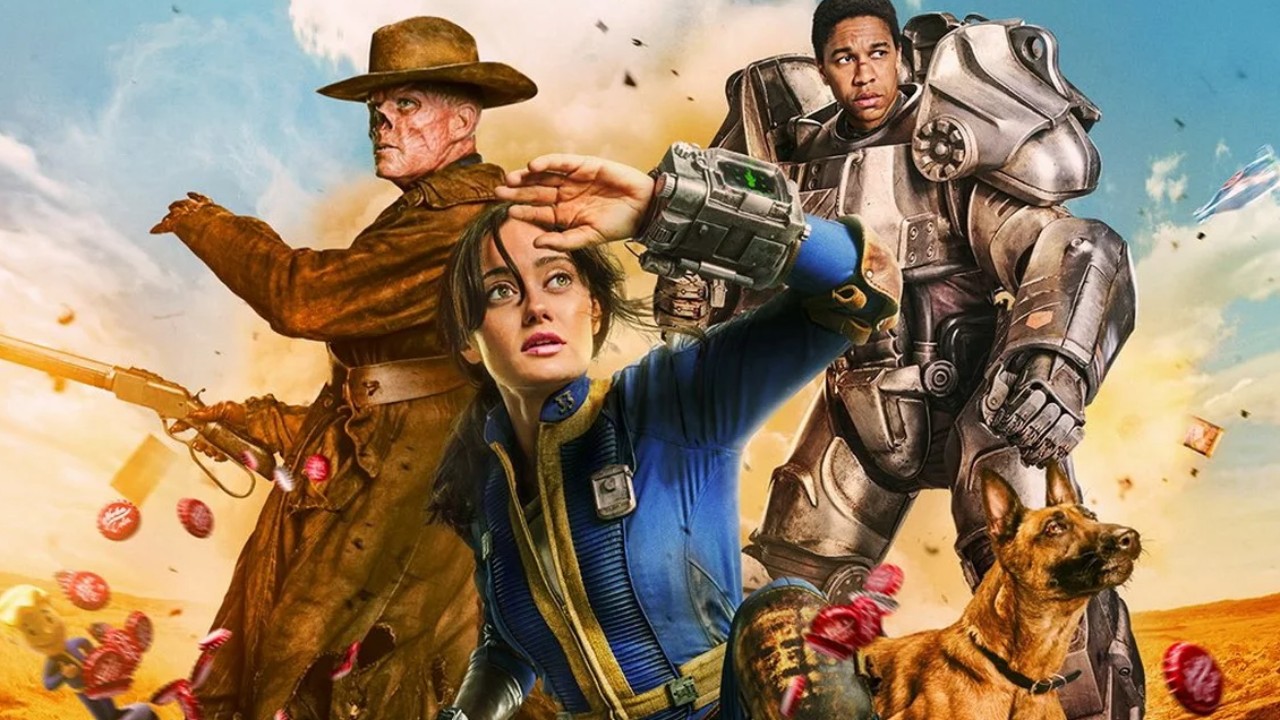 Трое на постере, не считая собаки — главные герои сериала Fallout 